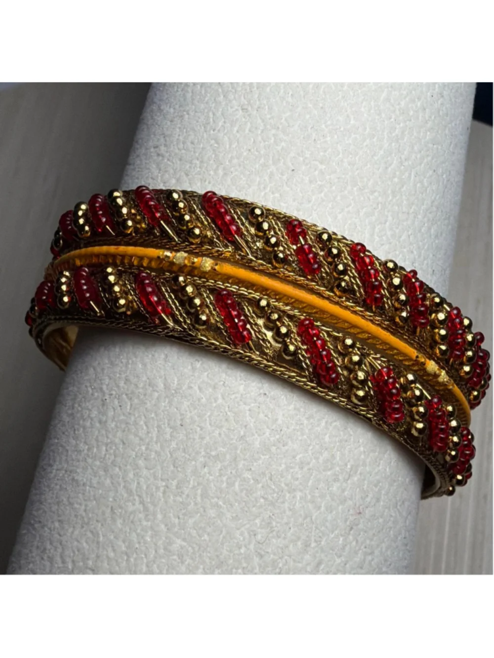 Red and gold children's bangles set with rhinestones